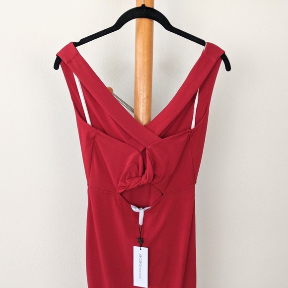 BCBGeneration Shirred Asymmetric Matte Jersey Cocktail Dress in jester red - Picture 6 of 8